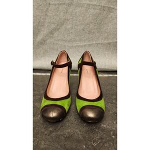 Marc Jacobs Mary Jane Pumps 38.5 Green and Brown Leather Y2K Heels Made in Italy